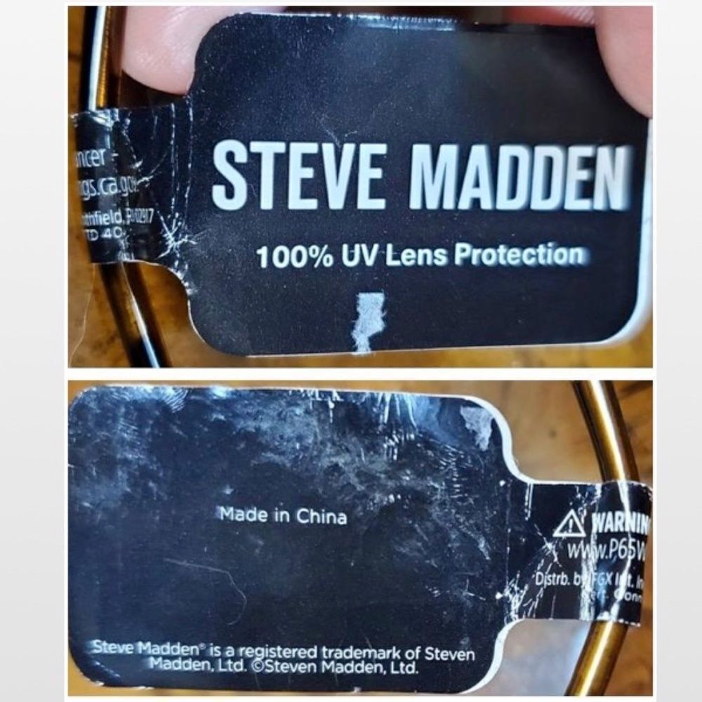 New Steve Madden Sunglasses Logo Printed Mirrored Aviators Black Gold NWT - Picture 15 of 16